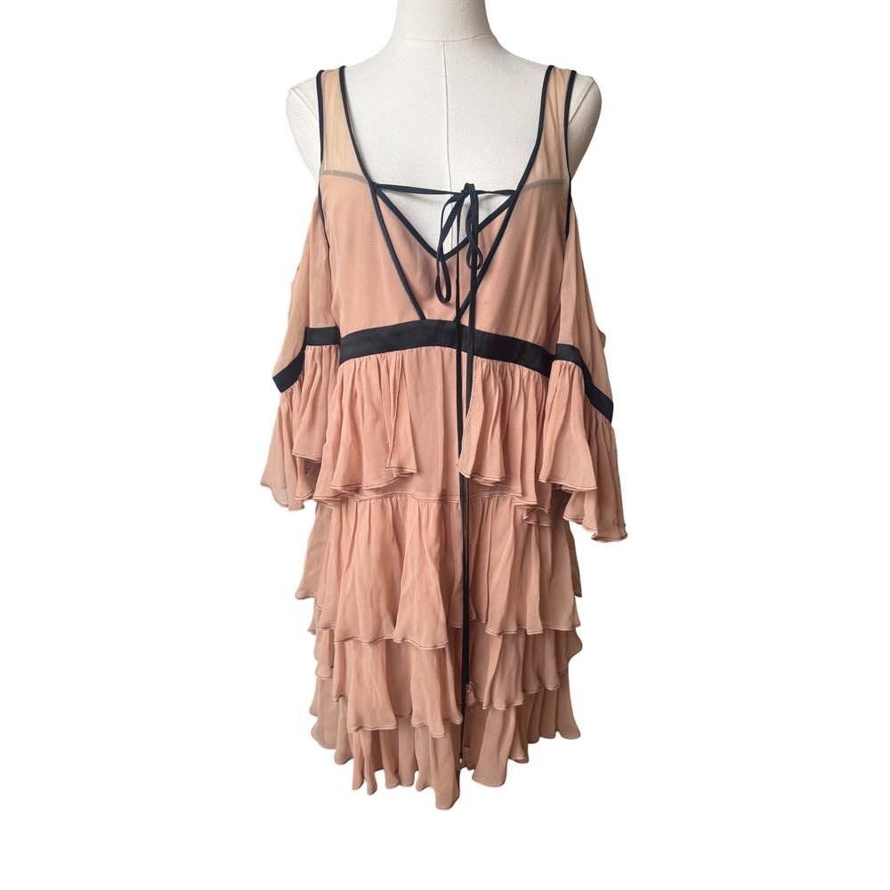 Cinq A Sept Boho Silk Ruffle Dress Size S Chic Statement Maximalist Avant Garde - Picture 4 of 13
